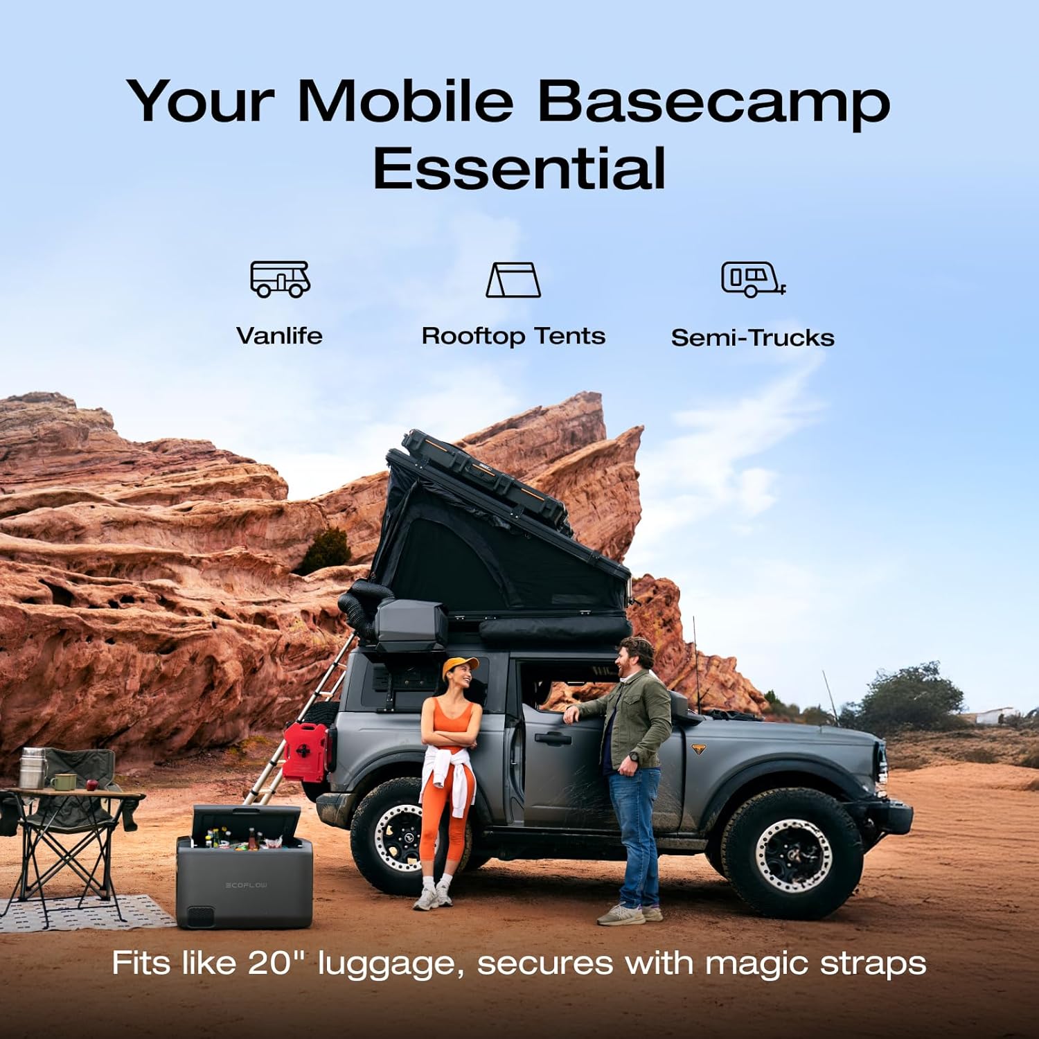 EF ECOFLOW WAVE 3 Portable Air Conditioner with Add-on Battery, 1800W/6100 BTU Cooling and 2000W/6800 BTU Heating, 1000W Fast Charging in 75 mins, 8H Wireless Running, APP Control, for camping, RVs