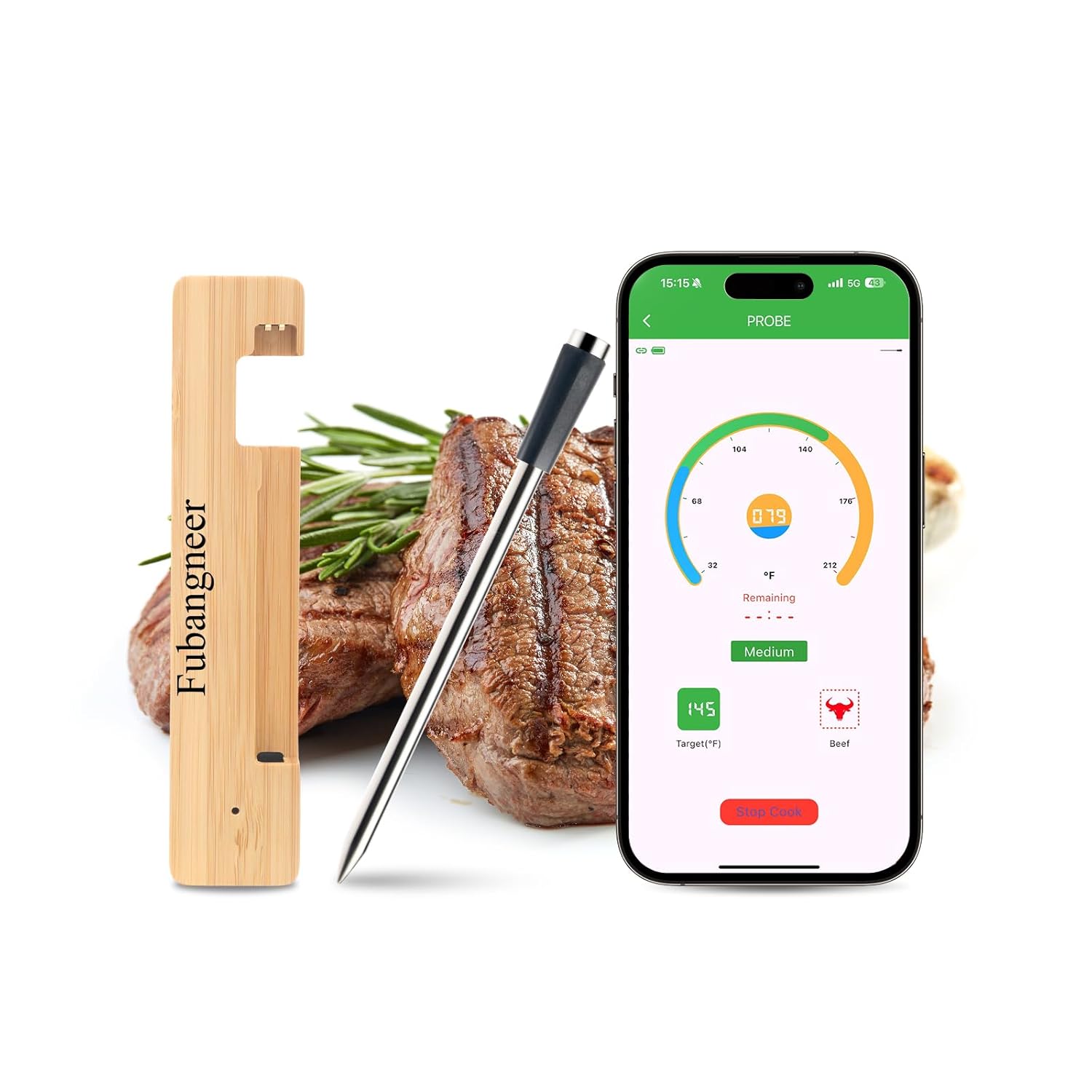 Smart Bluetooth Wireless Meat Thermometer, Long-Range Digital Food Thermometer with 1000°F Heat Resistance, App-Controlled for BBQ, Grill, Smoker, Oven, Air Fryer, Steak, Chicken, Turkey