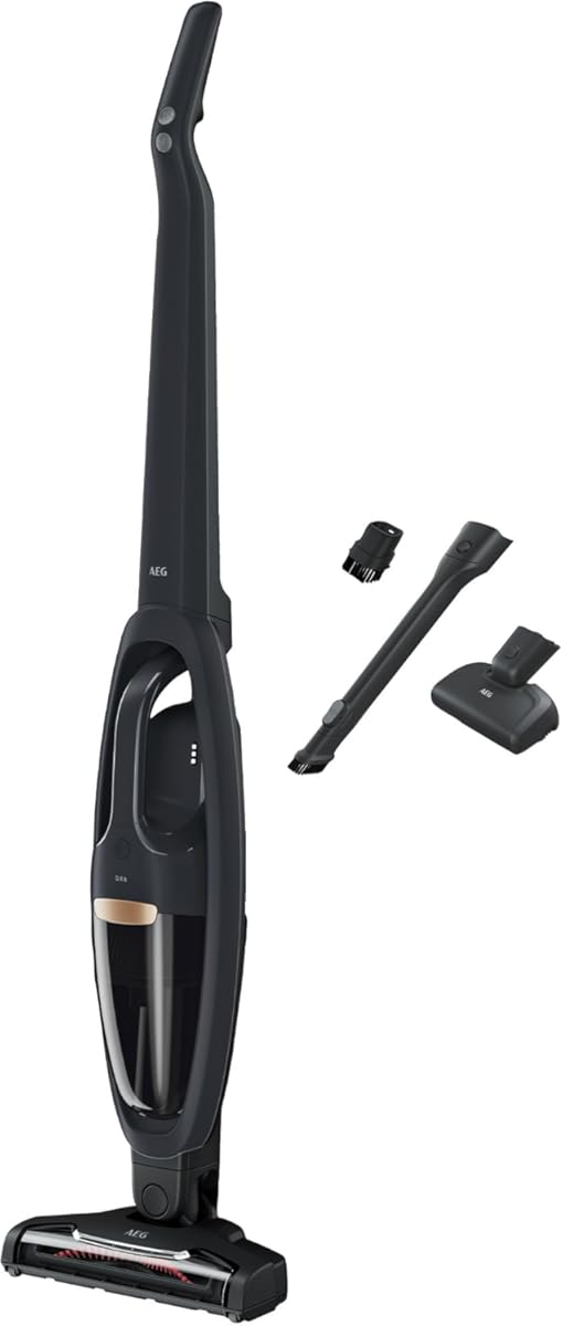 AEG QX6 Cordless Stick Vacuum Cleaner, QX6-1-45AN, Powerful Motor, Perfect for Pet Hair, All Floor Types, Integrated Dust Cleaner, Including Accessories, Handheld Vacuum Cleaner Without Bag, Grey
