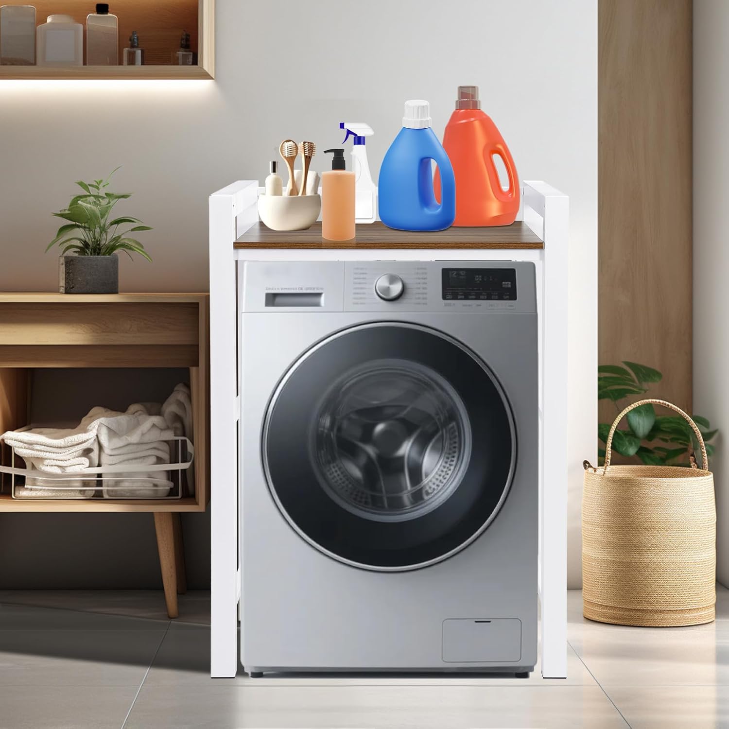 Washer Dryer Stacking Rack Stand, Portable Stacking Washer Dryer Stand, Storage Shelf Washing Machine Shelf,Over The Washer and Dryer Shelves Space Saving,Load-bearing 350kg. (White)