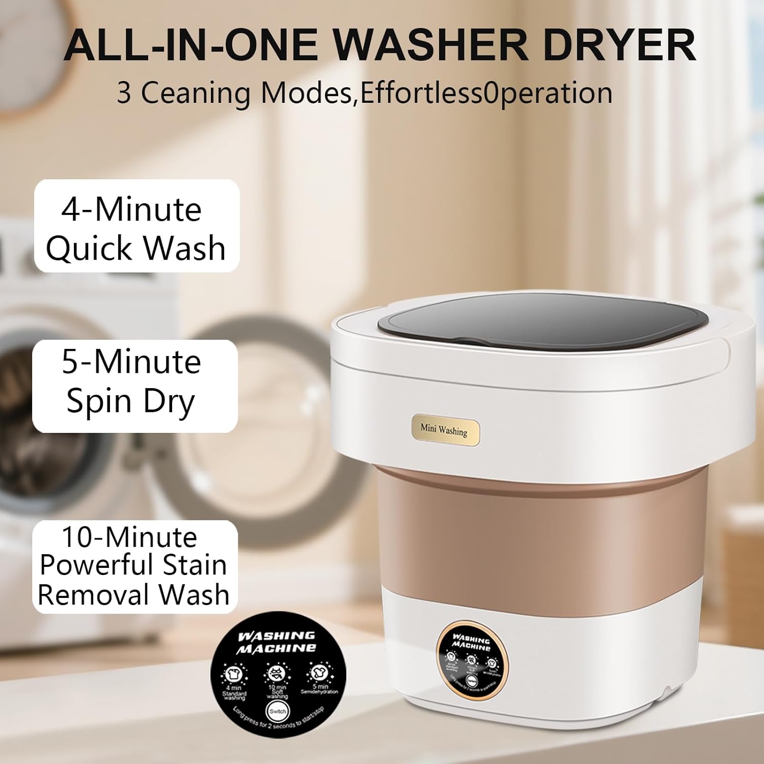 16L Portable Washing Machine with 30 Laundry Tablets, Mini Foldable Washer for Underwear Baby Clothes Socks, 3 Washing Modes, Portable Washer Ideal for Dorms, Apartments, RVs & Camping