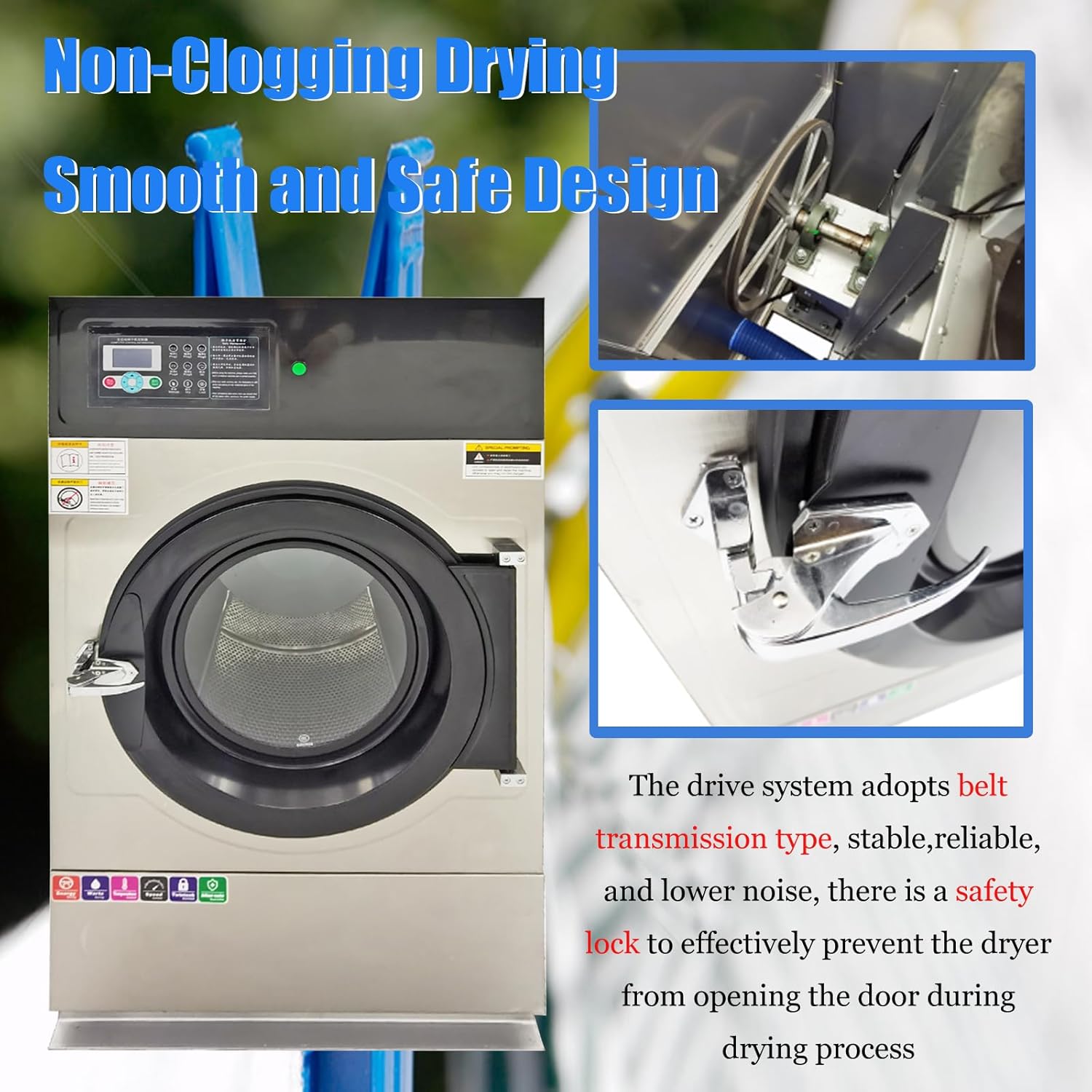 Industrial Automatic Clothes Dryer 33lb Capacity Clothes Drying Machine Commercial Automatic Clothing Drying Machine 15kg Drum Capacity Industrial Clothing Dryer, 220V Three-Phase 3PH