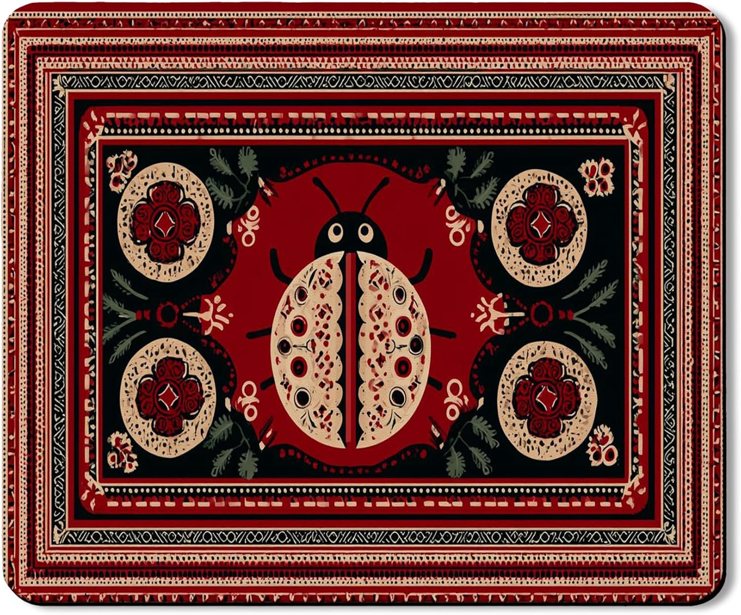 Ladybug Washer Dryer Top Protector Mat, Vintage Art Laundry Machine Dust Covers, Nature Inspired Rubber Anti-slip Waterproof Washer And Dryer Mats for Home 20x24 Inch