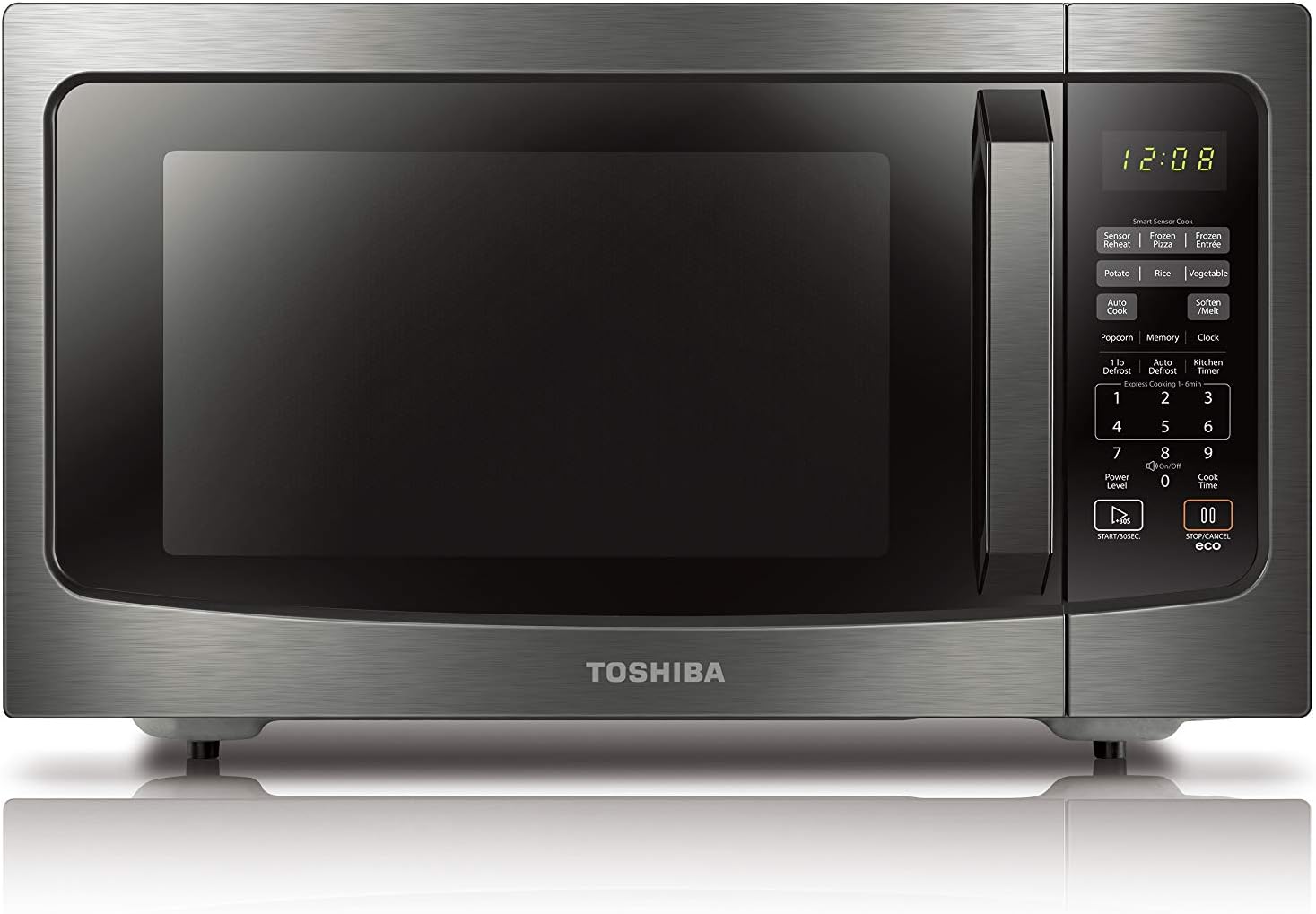 Toshiba ML-EM45P(BS) Countertop Microwave Oven, 1.6 Cu.ft, Black Stainless Steel, Non-inverter Technology & AC25CEW-BS Toaster Oven, 6-Slice Bread/12-Inch Pizza, Black Stainless Steel, 1500W