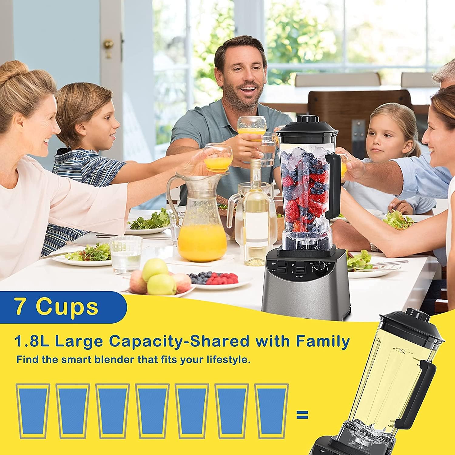 Blender Smoothie Maker, Blender 1400W with 1.8L BPA-free Tritan Container, Professional Baby Food Processor and Juicer Blender with 2 Home Modes