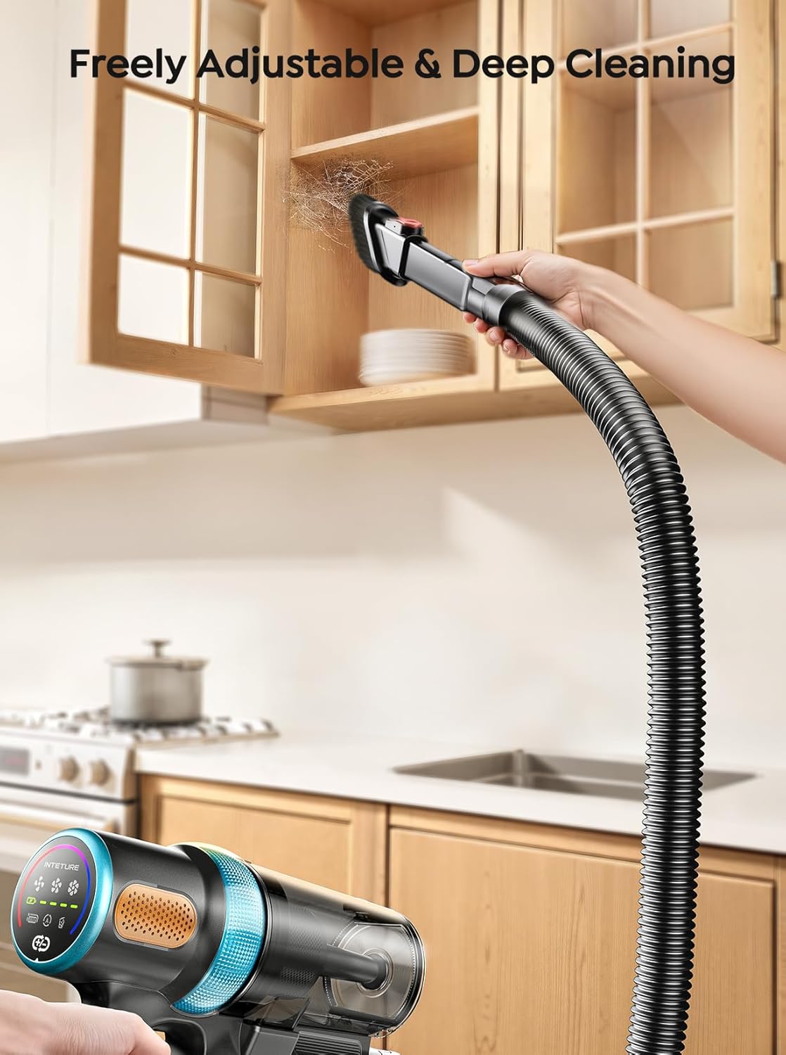 Cordless Vacuum Cleaner, 600W 50KPA 65Mins Vacuum Cleaners for Home, Upgraded Stick Vacuum with 3.3Ft Extendable Hose, LED Touch Screen & Wall Charging Station for Hard Floor Carpet Car Pet