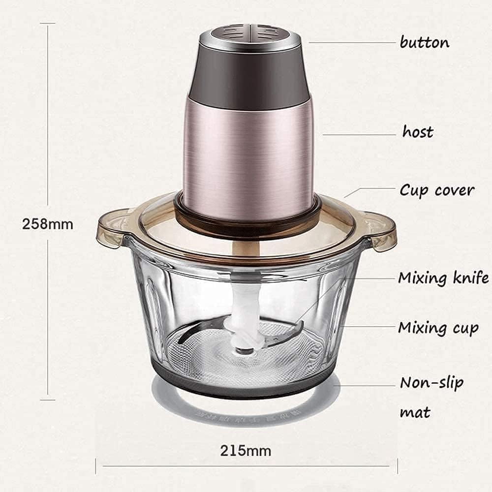 Electric Meat Grinder Machine 350W 2L Stainless Steel Household Electric Food Chopper Mincer Blender Grinder Home Kitchen Food Processor for Meat Fruit Vegetable Glass Bowl