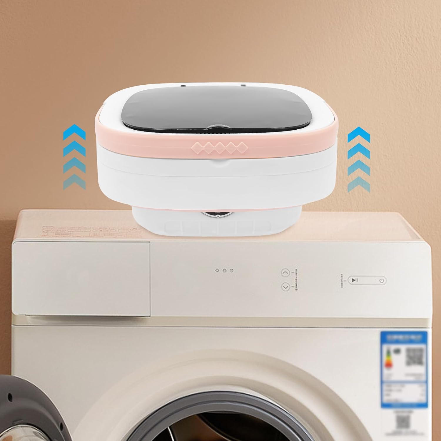 Mini Portable Folding Washing Machine, 12L Foldable Washer with 12.7QT Large Capacity & Adjustable Washing Drainage Time for Baby Clothes Apartments Dorms RVs Travel (Pink)