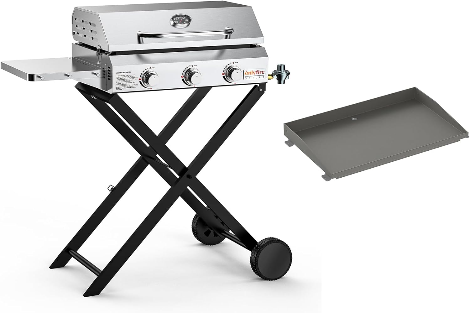 Propane Gas Griddle with Foldable Cart & Griddle Replacement, Flat Top Gas Grill Griddle for Outdoor Cooking, Patio, Camping, Tailgating, GS310