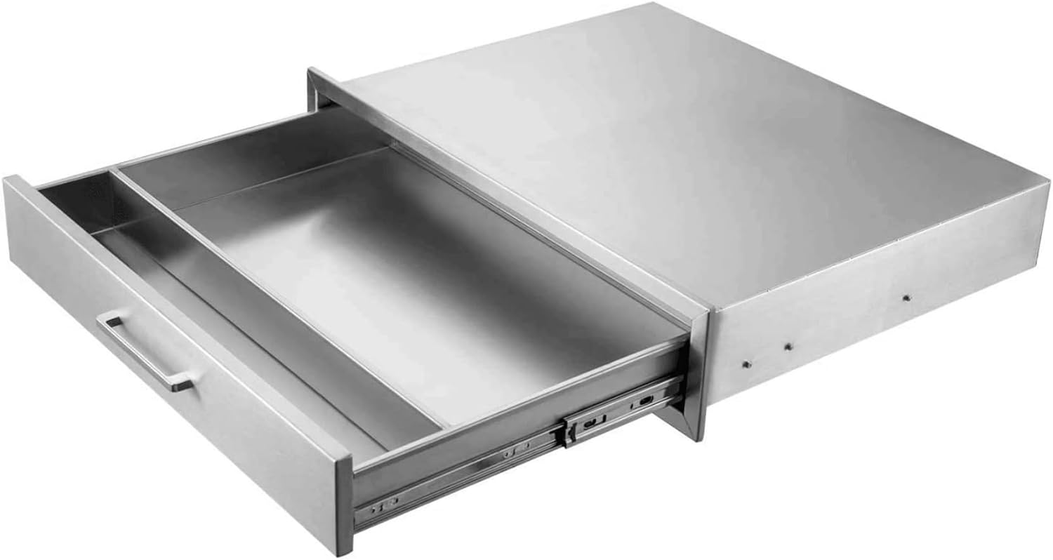Outdoor Kitchen Access Drawers,30W6.5H23D Stainless Steel Single BBQ Drawers with Chrome Handle,Enclosed Built-in Access Drawer Flush Mount for Outdoor Kitchen,Grilling,BBQ Island