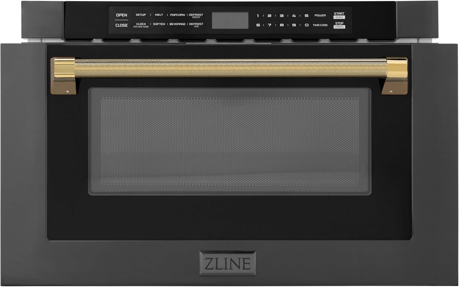 ZLINE Autograph Edition 24 in. 1.2 cu. ft. Built-in Microwave Drawer in Black Stainless Steel and Polished Gold Helix Handle (MWDZ-1-BS-H-KG)