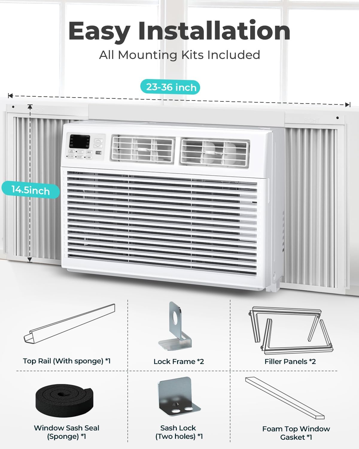 Window AC Unit, 10000 BTU Window Air Conditioner, Cool Rooms up to 450 Sq.Ft., 6-in-1 Modes,24H Timer, Energy Saving, Remote Control, Perfect for Bedroom, Apartment, Living Room, Office