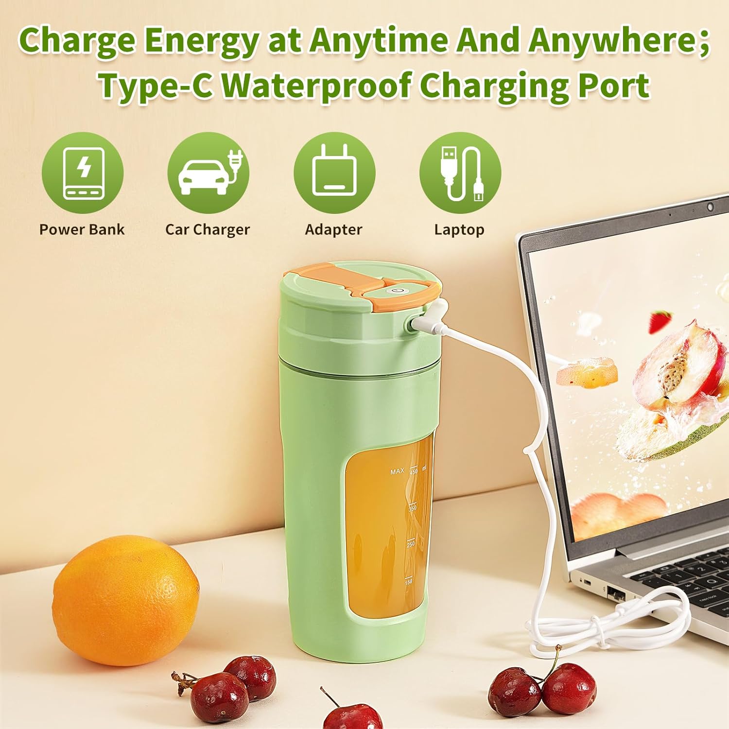 Portable Blender Cup - 20 oz(600ml) Large Capacity, Travel Personal Size Blender for Shakes and Smoothies.High-Speed Multi-Blade Design | Personal Size, BPA-Free & Leakproof