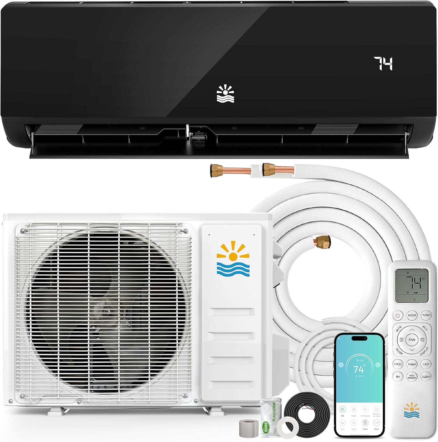 Mini Split Ac/Heating System - 12000 BTU Mini Split Air Conditioner with Heat Pump Wifi Enabled Inverter, 20 SEER2 115V Energy Efficient Precharged DIY Split Ac Unit Up to 750 Sq.Ft