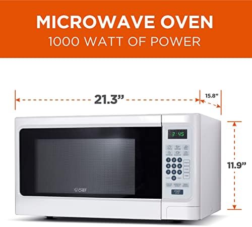 Commercial Chef Countertop Microwave, 1.1 Cubic feet, White & BLACK+DECKER 4-Slice Convection Oven, Stainless Steel, Curved Interior fits a 9 inch Pizza, TO1313SBD