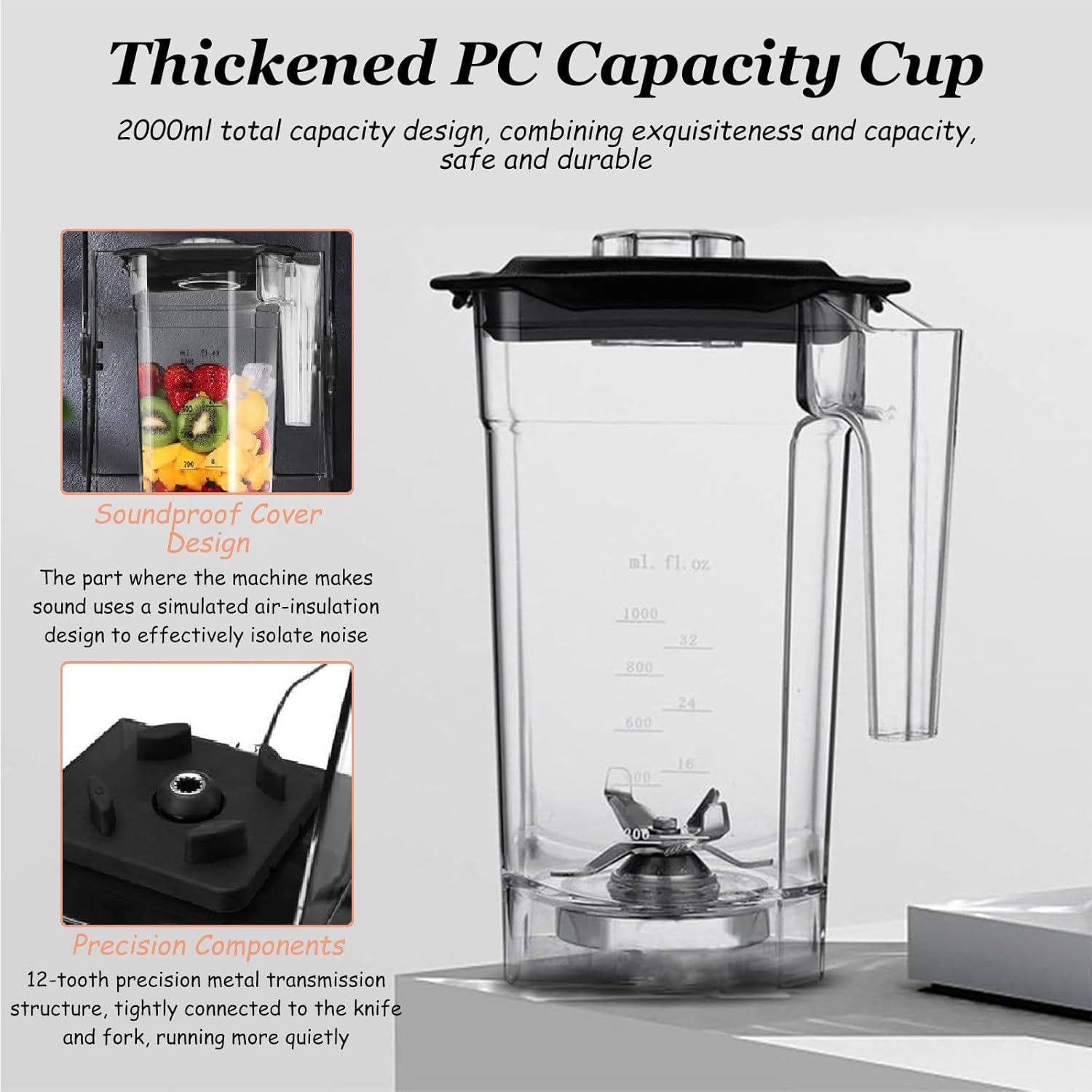 Quiet Commercial Blender for Smoothies 2200W With Cover, Professional Blender with 70 oz Jar for Restaurant, Smoothie, Ice Crushing,110V