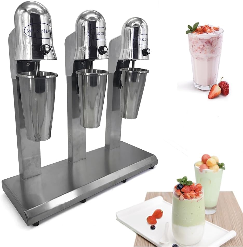 3 Heads Milkshake Maker 18000RMP Electric Milkshake Maker Machine Stainless Steel Commercial Milk Shake Maker with 3 x 800ml Cup Malt Mixer Drink Blender Milk Tea Shaker,180W (3 Head)