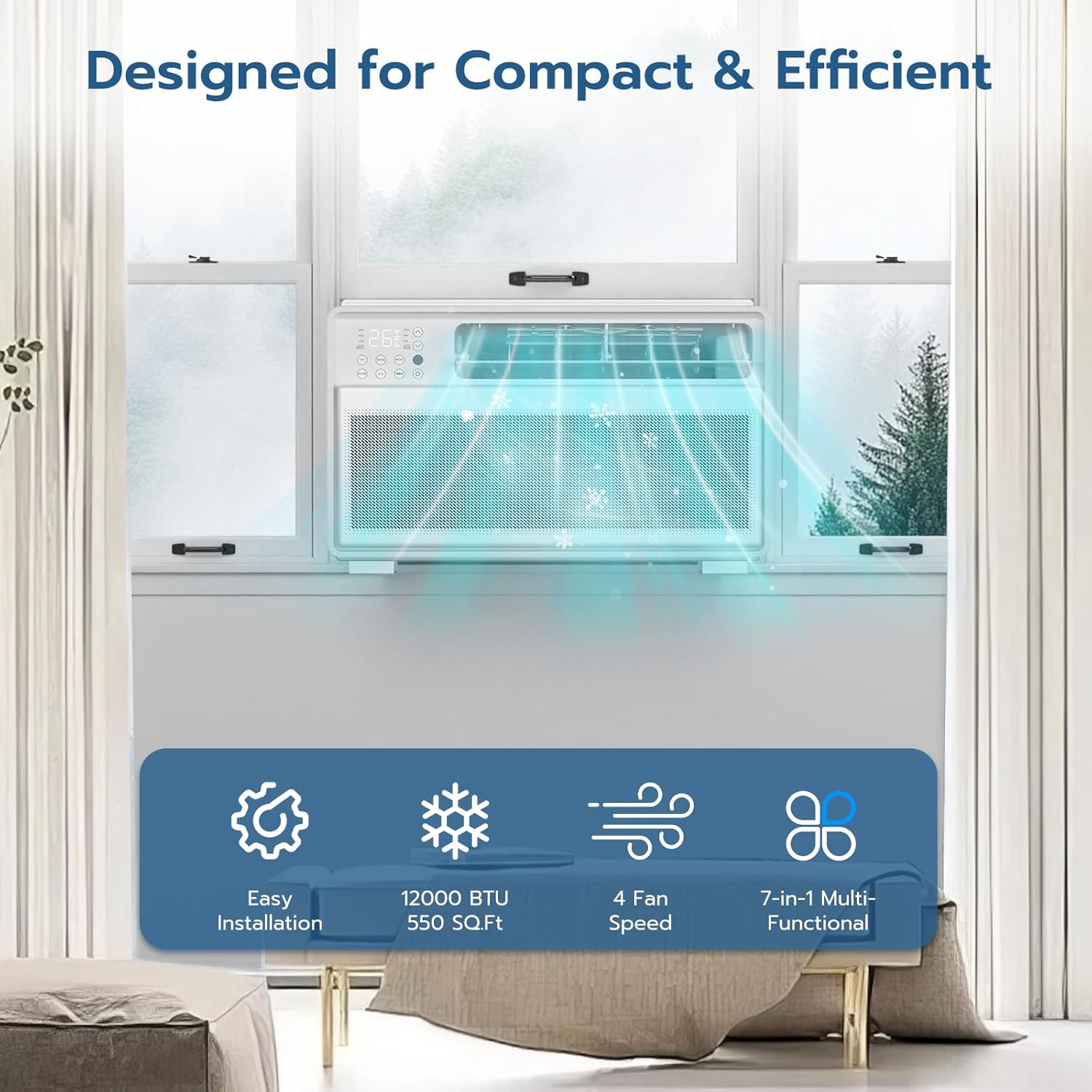 ZAFRO Window Air Conditioners 12000BTU, Cools 350 Sq. Ft,4 Cooling Mode & Fan Speeds,Ultra-Quiet Remote,White