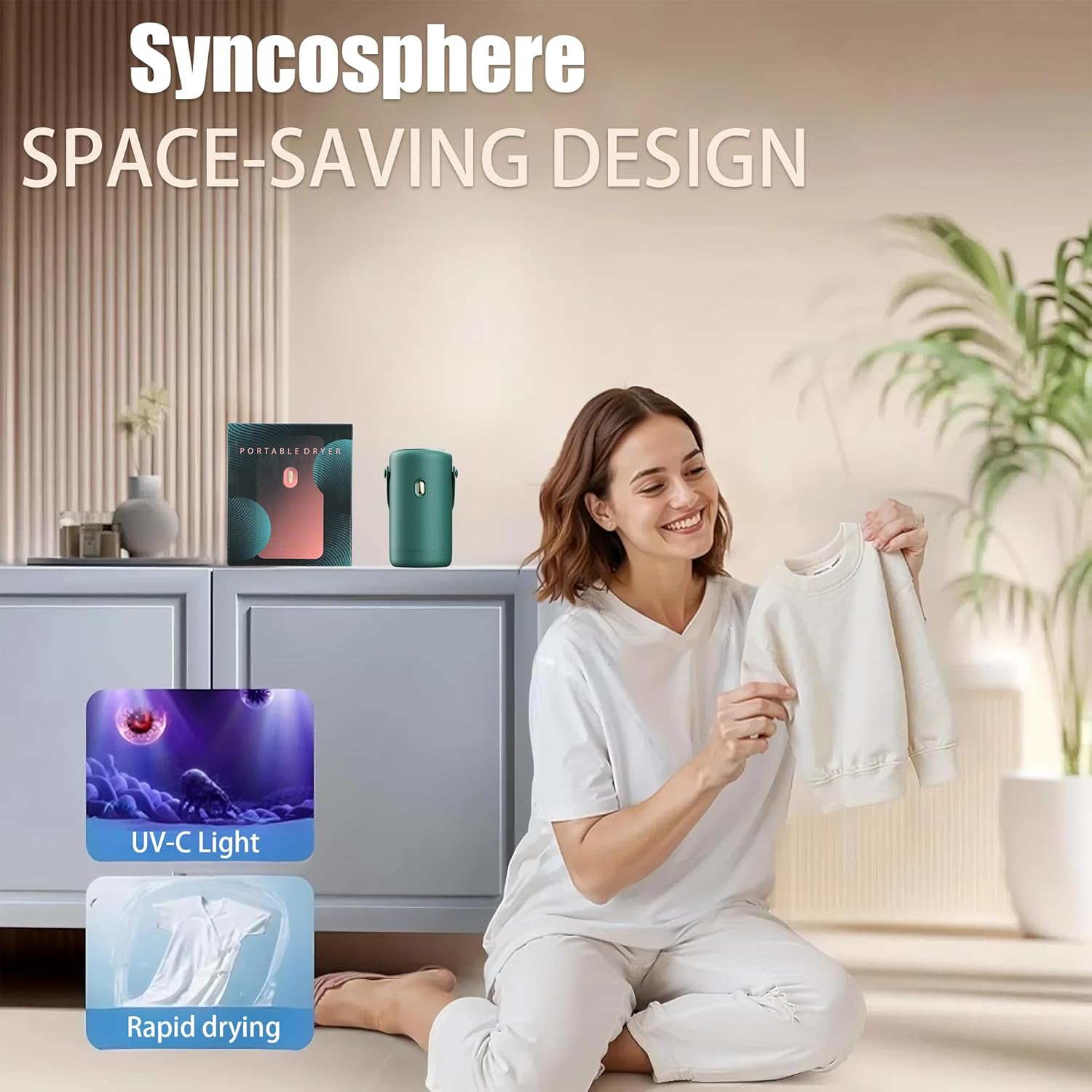 Portable Clothes Dryer, Mini Hanging Electric Laundry Dryer with Foldable Mini Drying Machine for Light Clothes, for Travel, Apartment, RV, Dorm,Convenient Fast Hanging Compact Clothes Dryer