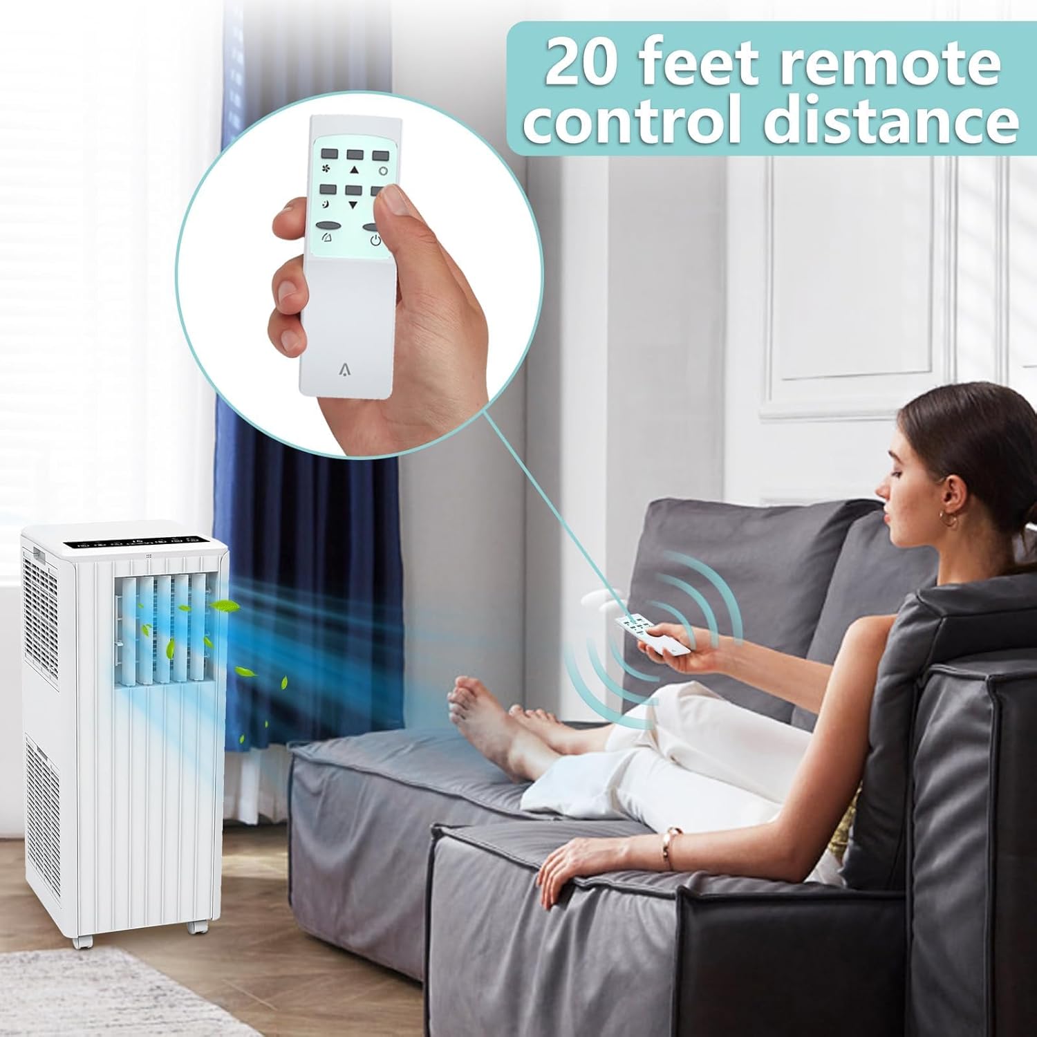 8,000 BTU Portable Air Conditioner, Smart Control, Cools Up to 350 Sq. Ft., With Dehumidifier & Fan Mode, Easy- to-Use Remote Control & Window Installation Kit Included, White