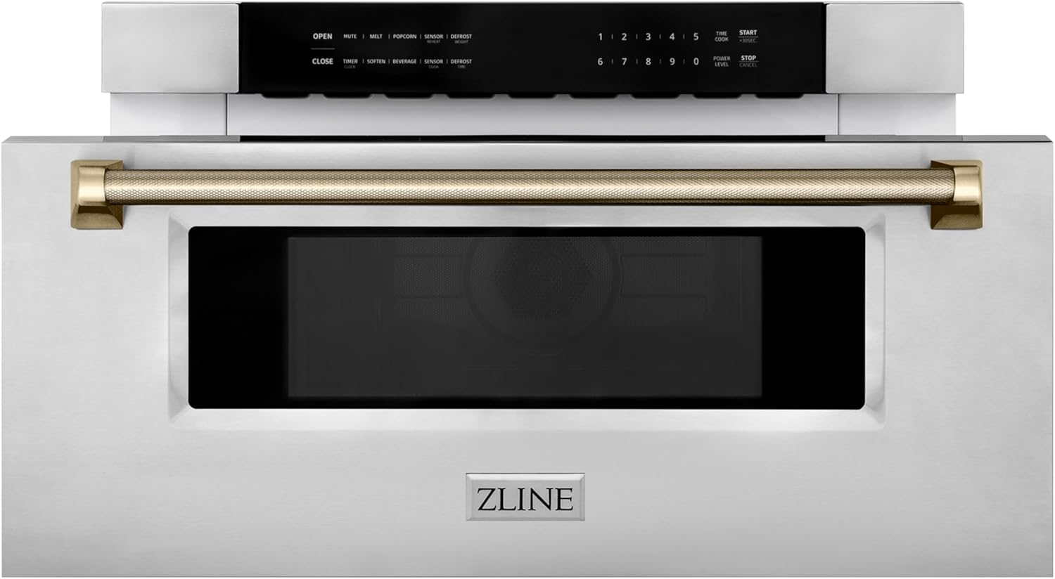 ZLINE Autograph Edition 30 in. 1.2 cu. ft. Built-in Microwave Drawer in Stainless Steel and Polished Gold Helix Handle (MWDZ-30-KG)