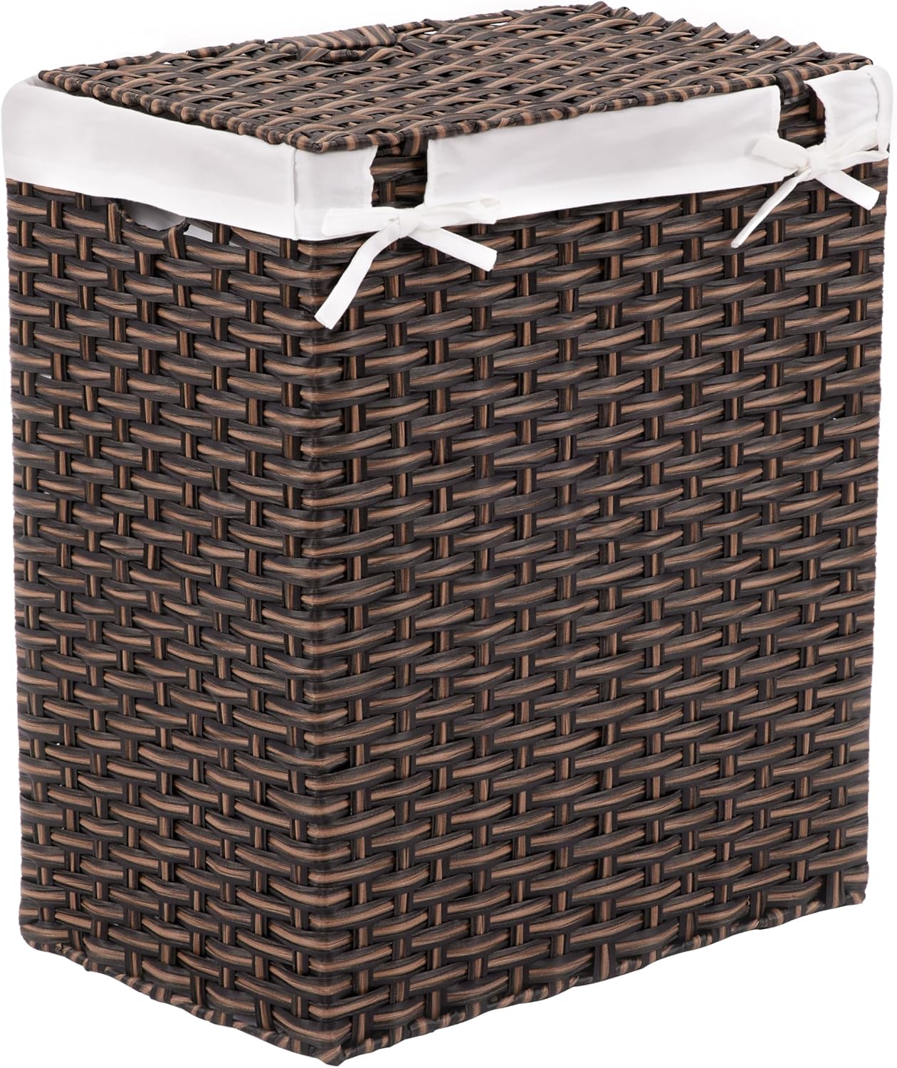 Seville Classics Premium Handwoven Portable Laundry Bin Basket with Carrying Handles, Household Storage for Clothes, Linens, Sheets, Mocha Brown, Rectangular Hamper