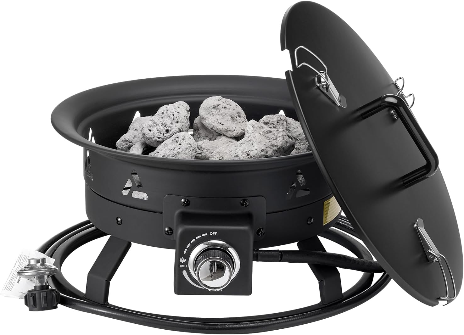 Happybuy Propane Fire Pit, 19-Inch Diameter, Portable with Cover & Lava Rocks, Adjustable Flame, 58,000 BTU, Black