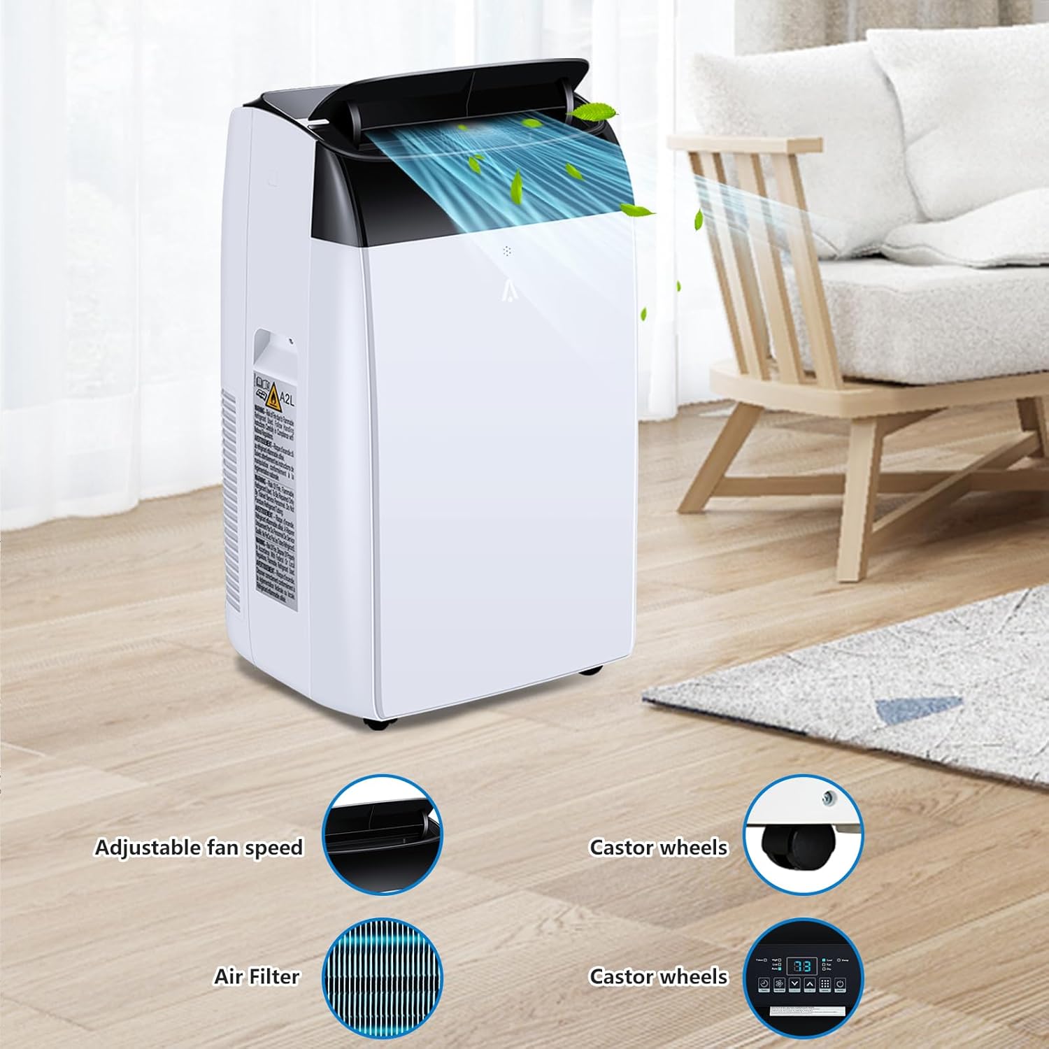 Portable Air Conditioner, 12000 BTU Air Conditioner with Remote Control,Quiet AC Unit with Cool, Dehumidifier & Fan Mode, 24 Hour Timer, Room Cooling Up to 450 sq ft