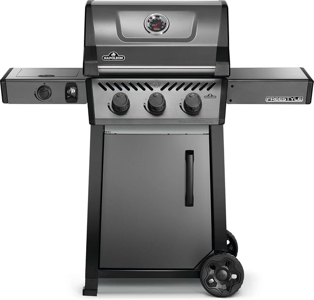 Napoleon Freestyle 365 Propane Gas Outdoor Grill with Range Side Burner, Graphite Grey – 4-Burner BBQ for Versatile Cooking
