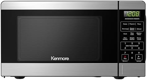 Kenmore Countertop Microwave, 6 Auto-Preset Menus, Child Lock, Defrost & Express Cooking Features, 900 Watt, .9 Cu Ft, Stainless Steel