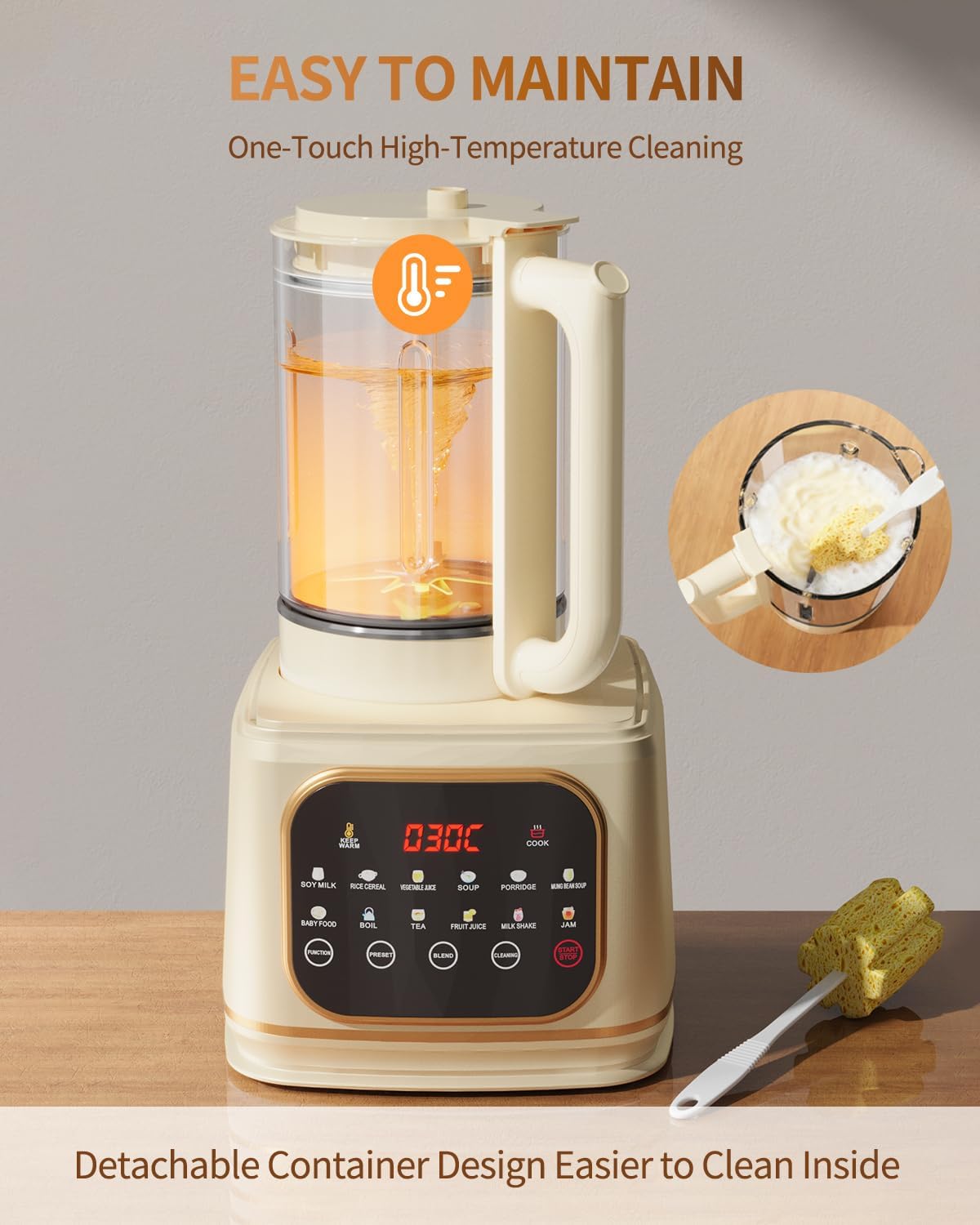 13-IN-1 Multifunctional Ultra Silent Cooking Blender with Soundproof Shield | 60oz | 24H Preset & Kee Warm for 6 Hours| Makes Smoothie, Soy Almond Milk, Juice, Soup, Porridge, Boil, Tea, Jam etc