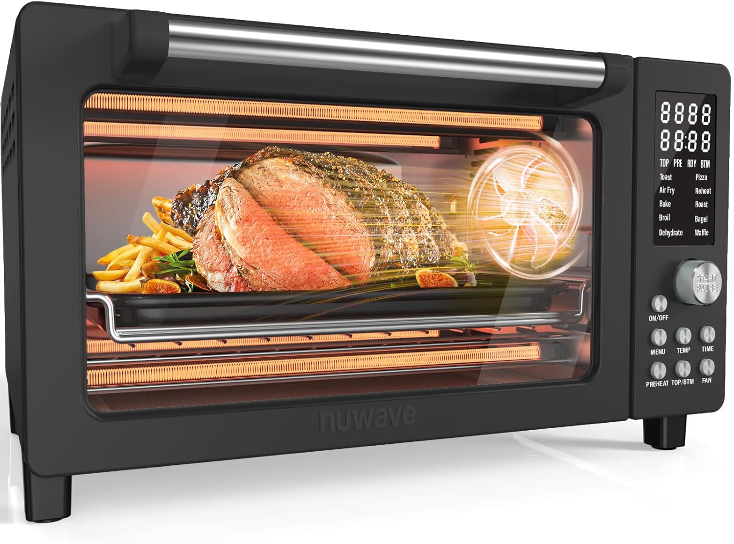 Nuwave Bravo Pro Smart Air Fryer Toaster Oven Combo, Airfryer Convection Oven Countertop, 10-in-1 Functions with Quicker & Even Crisp Technology, 1800W, 50-450°F, PFAS-Free, 21QT, Black