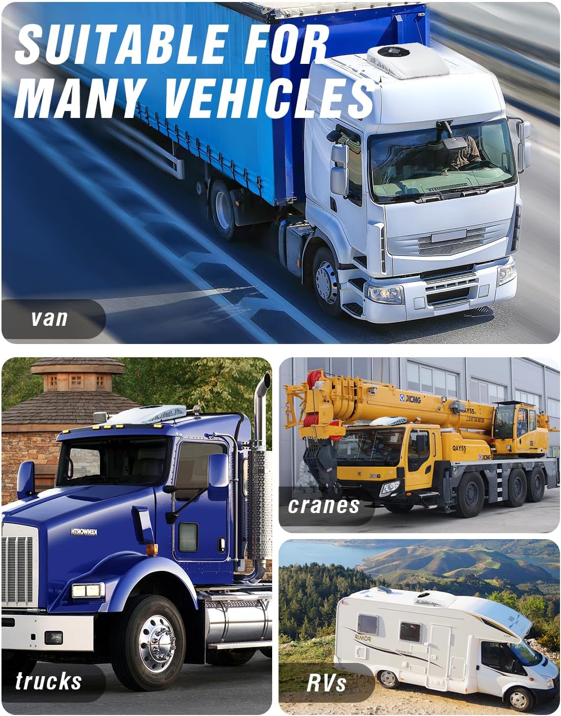 12V DC RV Roof Air Conditioner, 12 Volt Cooling and Heater Systems AC Unit Fits for RVs, Vans, Semi Truck, Cranes, Car Air Conditioner for Room up to 100 Sq. Ft.