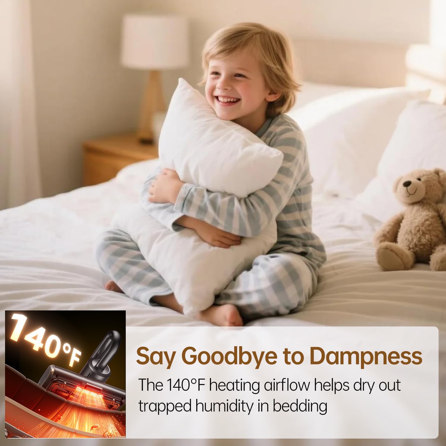 Dual Brush-Roll Mattress Vacuum Cleaner with 25KPa High Suction, UV-C Light, 140°F Heating & Triple HEPA Filter [Allergens & Pet Hair Removal] Handheld Bed Vacuum for Couch, Quilt, Mattress, Crib