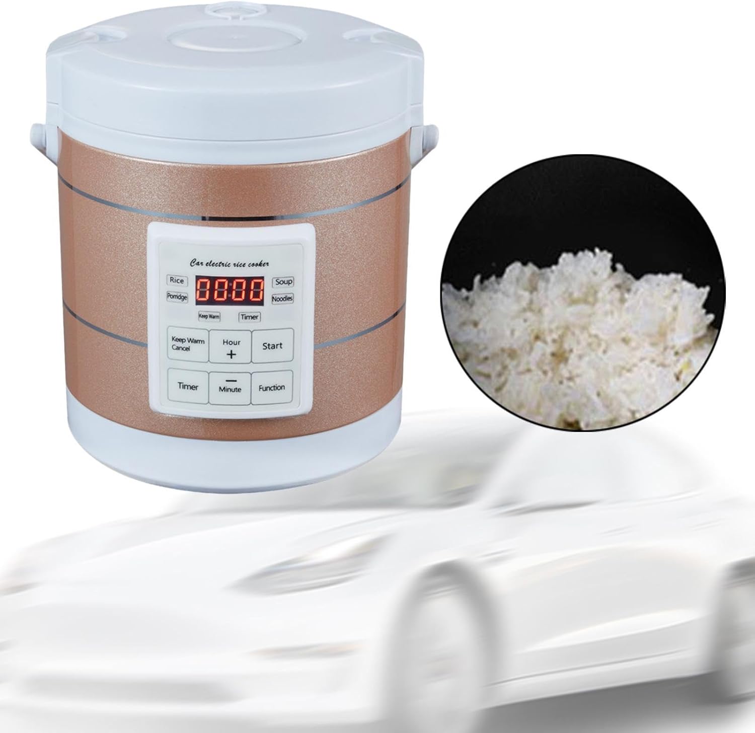 Mini Car Rice Cooker Soup Porridge Cooking Machine Convenient Small-size 1.6L Versatile Car Electrical Appliance for Trucks, Gold