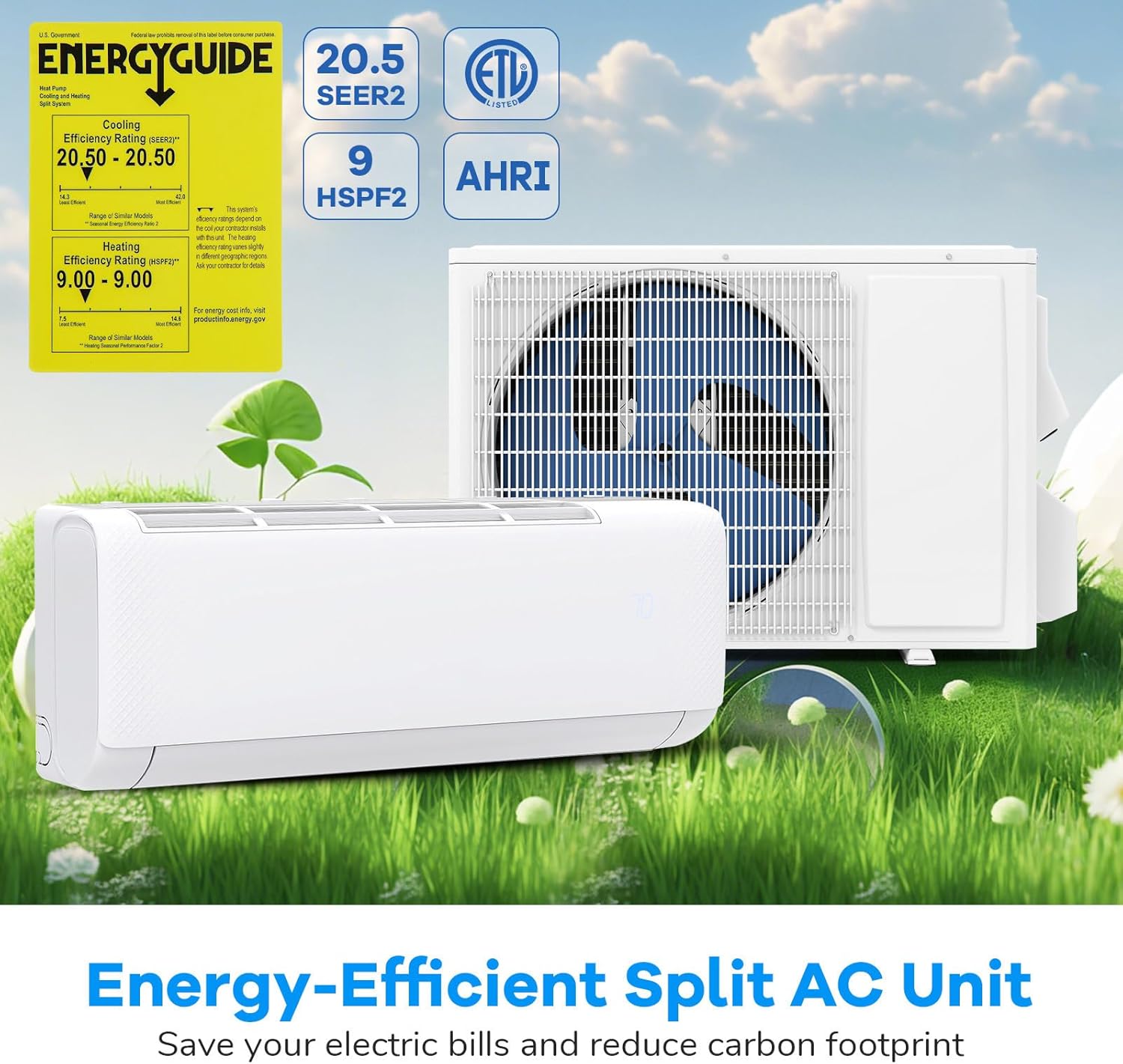 ARLIME 9100 BTU Mini Split Air Conditioner & Heater, WiFi Enabled 20.5 SEER2 115V Ductless Inverter AC Unit w/Complete Installation Kit, Compatible with Alexa, Cools Up to 450 Sq.Ft (White,9100BTU)