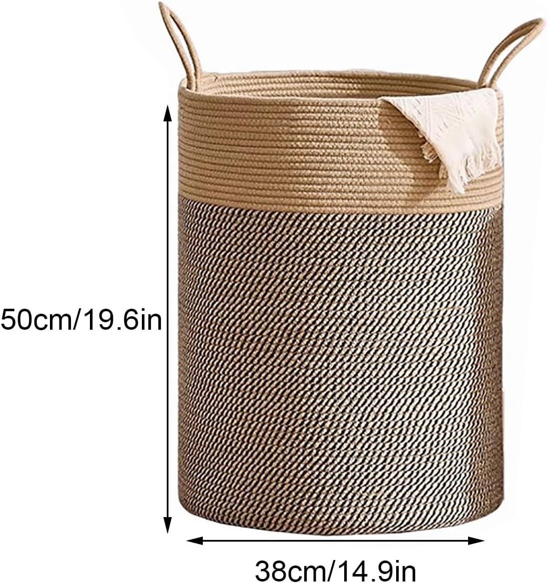 Cotton Rope Laundry Basket 72L, Foldable Machine-Washable Clothes Hamper with Handles, Large Storage Bin for Toys Bedding, Nursery, Dorm, RV(Brown)