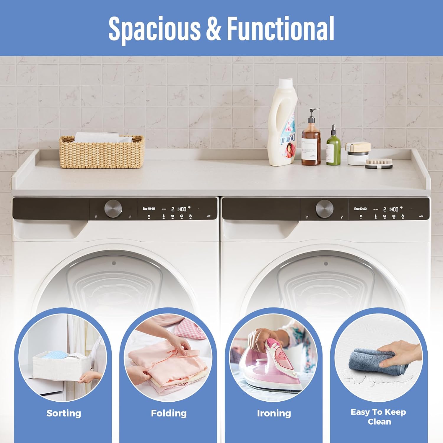 LEBENGURU No-Installation HDPE Washer Dryer Countertop - 54.2