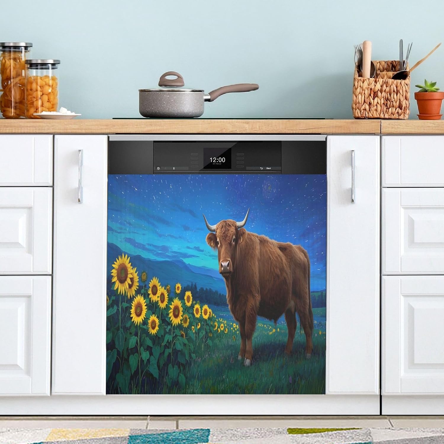 Dishwasher Magnet Cover Large Magnetic Stickers Highland Cattle Sunflower Sky Front Dishwasher Cover Reusable Decal for Home Kitchen Anti-Scratch Refrigerator Decorative Lid Washing Machine Laundry 23