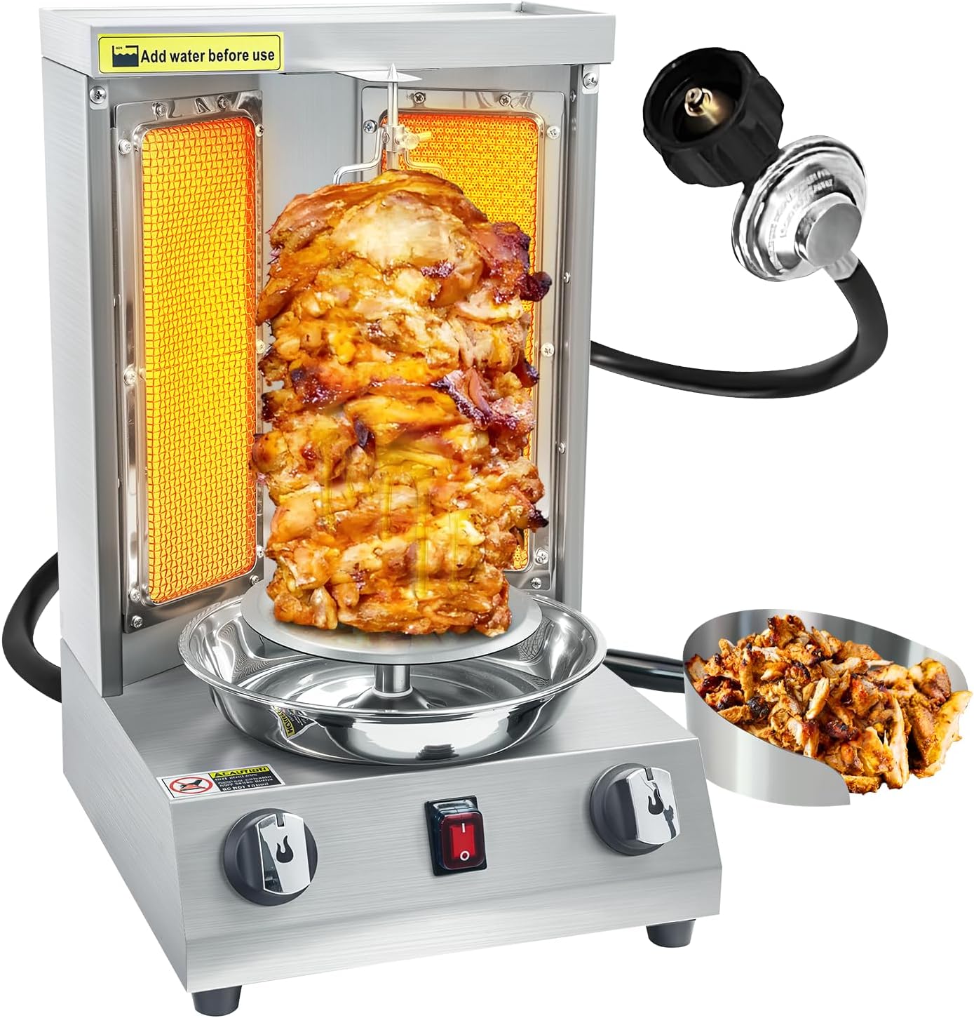 Shawarma Grill Machine Gas Vertical Rotisserie with 2 Burners, Propane Doner Kebab Oven 13 lbs Capacity, Gyro Meat Broiler Machine with Shovel, 110V