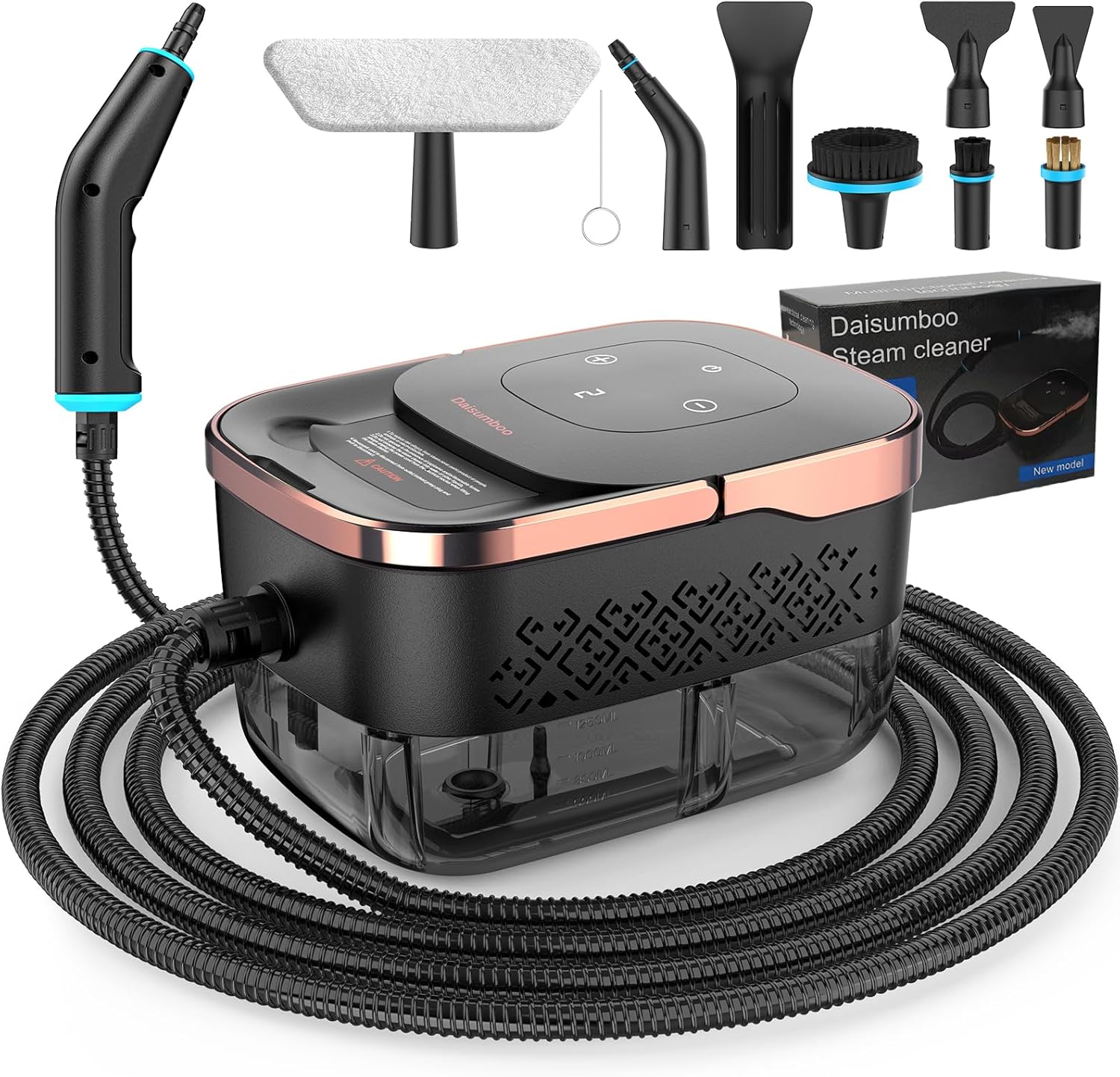 Steam Cleaner, 2500W Pressurized Heavy Duty Handheld Steamer with 1.32QT Tank & 10 Attachments – for Kitchen, Bathroom, Car, Floors, Tile, Furniture, Couch, Windows (Black/Gold)