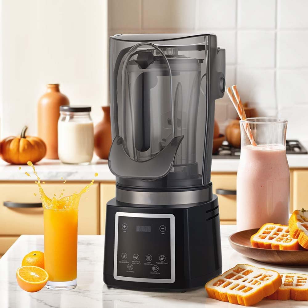 Professional Digital Blender with Touch Display, Black, High-Power Soundproof Juice Extractor, Multi-Function for Smoothies, Milkshakes, Soy Milk, 18.5x9.45x8.46 Inch