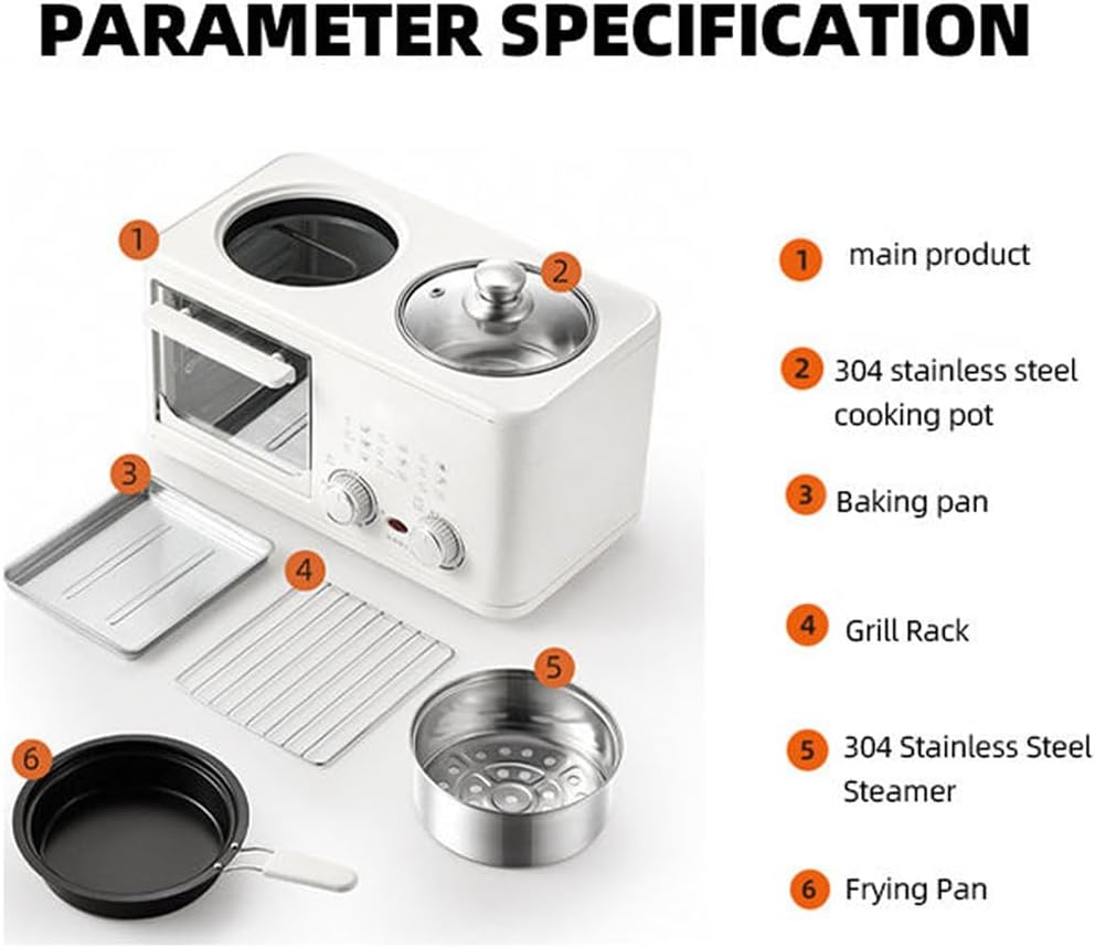 This Breakfast Appliance Features An 8-liter Oven, a 1-liter Cooking Pot, a Steamer, and a Timer, Making It Ideal for Small Kitchens and Apartments. (Avocado green)
