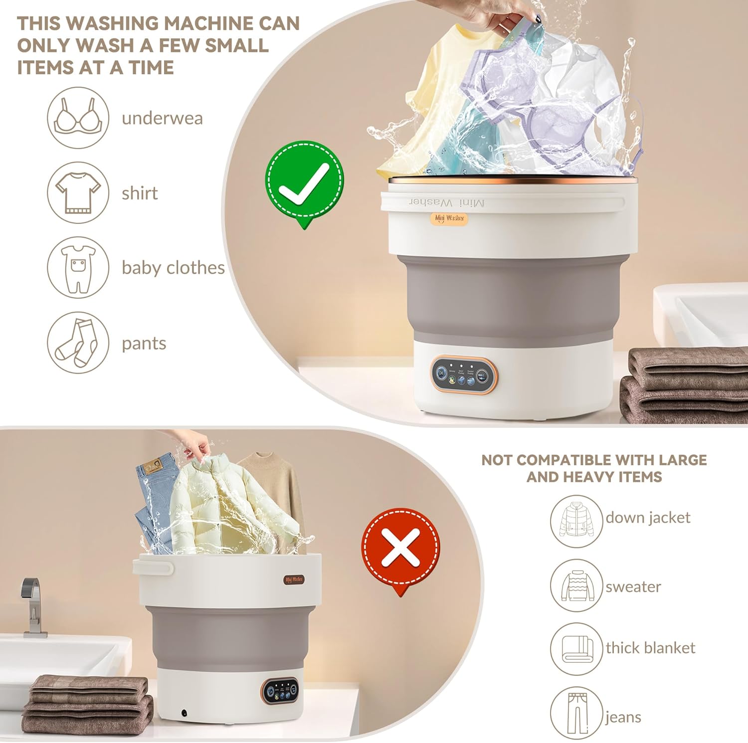 Portable Washing Machine Mini Washer with Spin Basket, 16L Large Capacity Foldable Laundry Machine for Underwear, Socks, Small Clothes, Perfect for Travel, Apartment, RV, Camping, Hotel