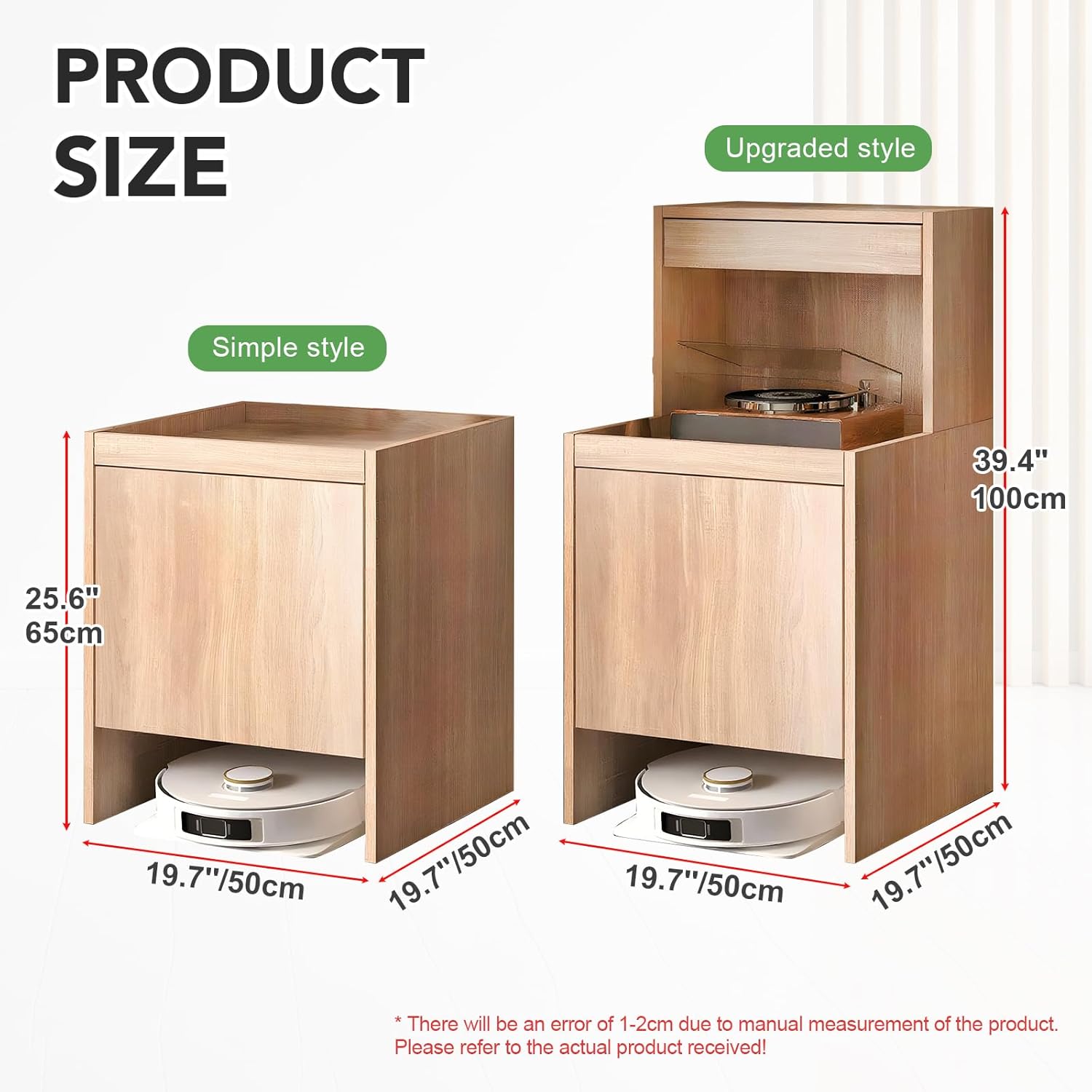 Robot Vacuum Cabinet, Wood Hidden Robot Vacuum Storage Cabinet with Doors, Side Table for Living Room Kitchen Office, Easy Water Changing