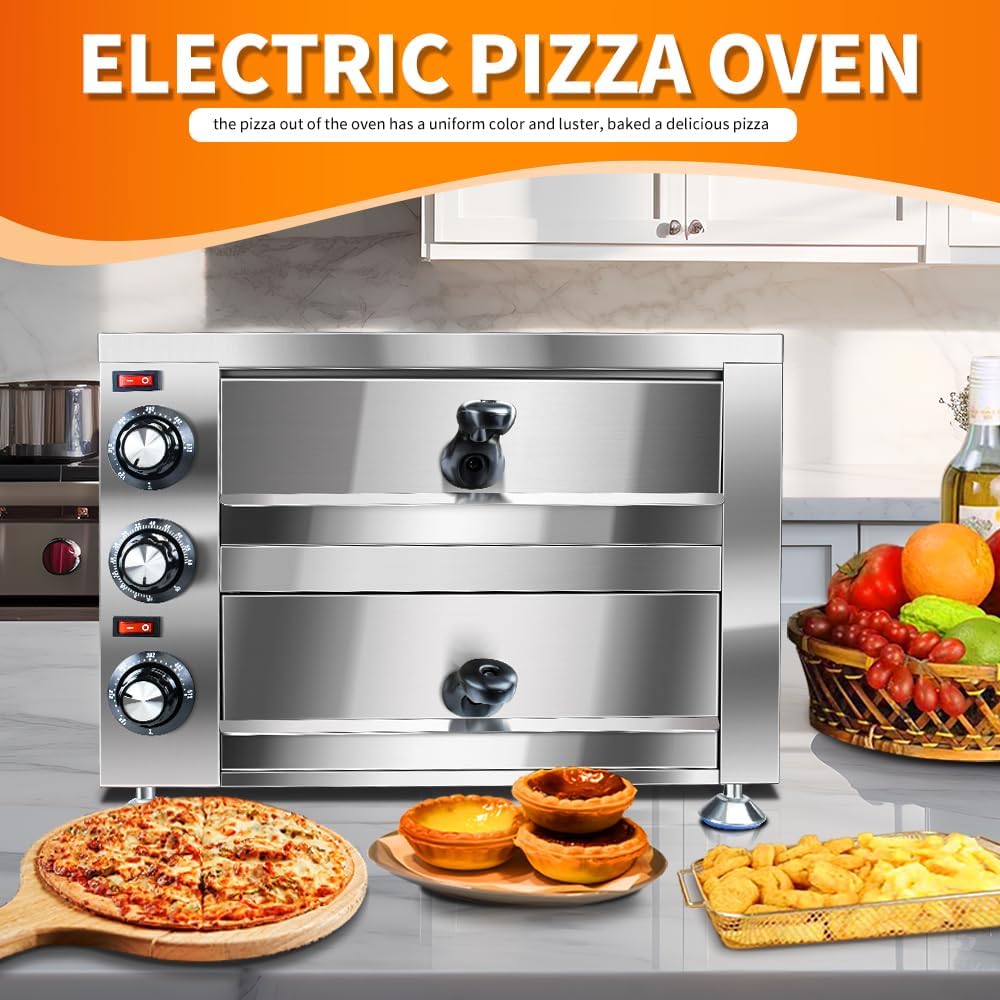 Generic YOOKTEN Electric Countertop Pizza Oven Indoor Commercial Pizza Maker Machine for Home Stainless Steel 2-Tier Pizazz Pizza Oven,1100W, Silver