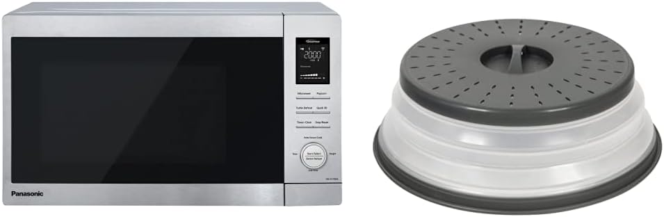 Panasonic NN-SV79MS 1.4 cu.ft Smart Inverter Works with Alexa Countertop Microwave Oven 1200Watt Power with Genius Sensor Cooking, Stainless Steel and Tovolo Vented Collapsible Medium Microwave Cover (Charcoal)