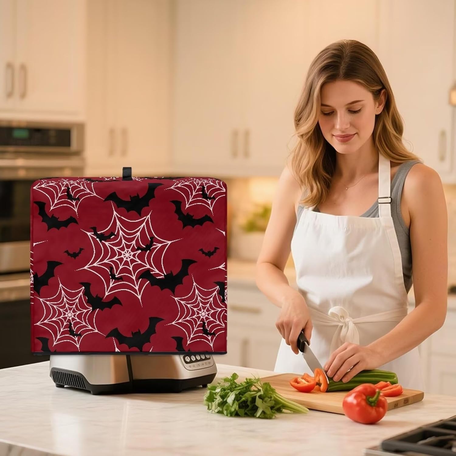 Bat Spider Web Blender Cover with Floral Prints – Juicer Dust Cover for Kitchen, Fits Most Small Appliances, Easy to Store & Wash, Stylish Home Decor