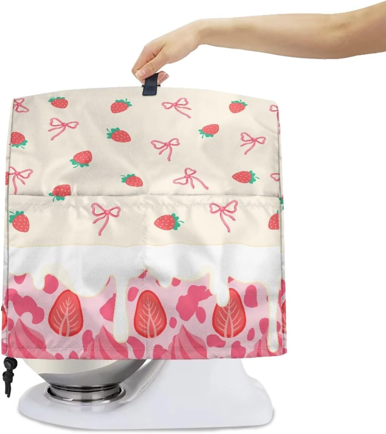 Stand Mixer Cover with Organizer Bags, Blender Accessories Stand Mixer Dust Cover Kitchen Decorations Covers Blender Bags Universal for Kitchen Strawberry Ice Cream