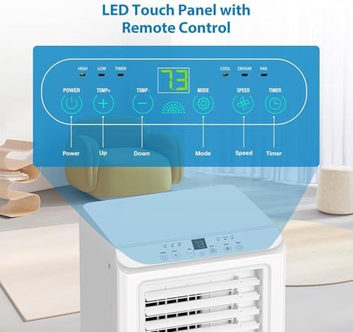 Portable Air Conditioner 8000 BTU, 3-In-1 Air Conditioner with Remote Control, Cooling, Dehumidifier and Fan, Cooling Area Up to 350 Sq. Ft. for Home, Office, Bedroom, White